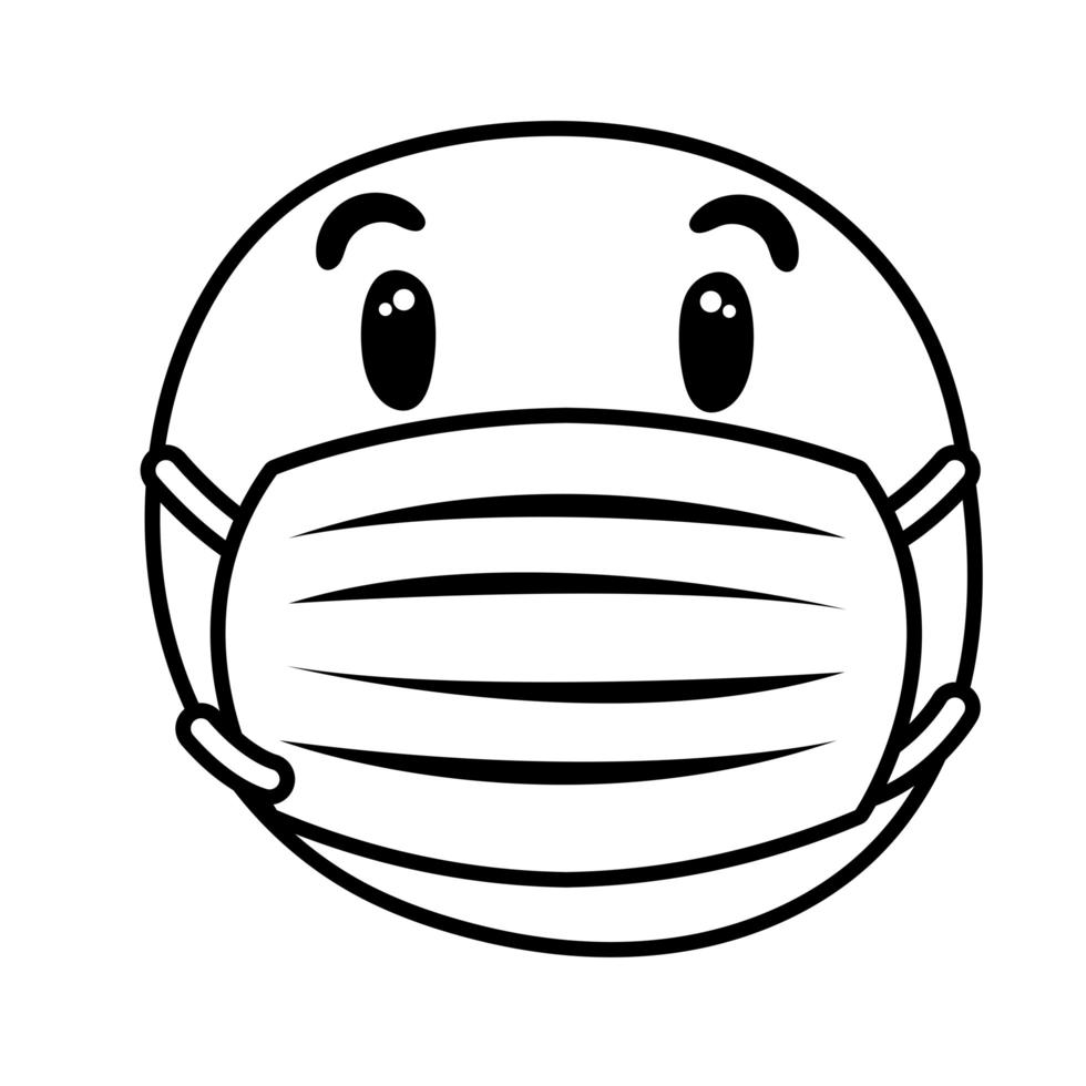 emoji bezorgd met medische maskerlijnstijl vector