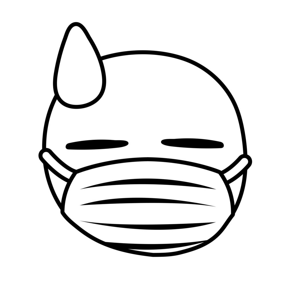 emoji met medisch masker zweten lijnstijl vector