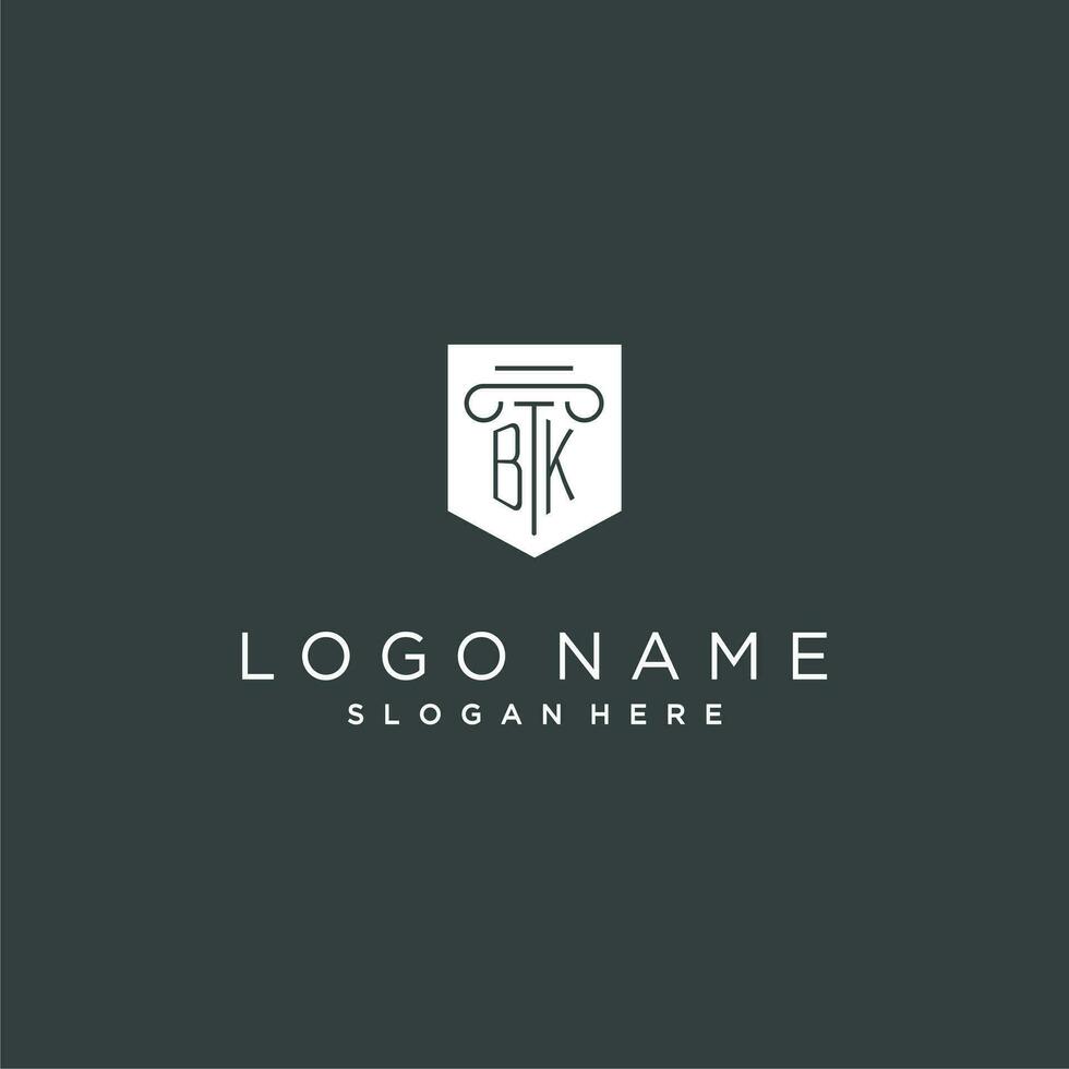 bk monogram met pijler en schild logo ontwerp, luxe en elegant logo voor wettelijk firma vector
