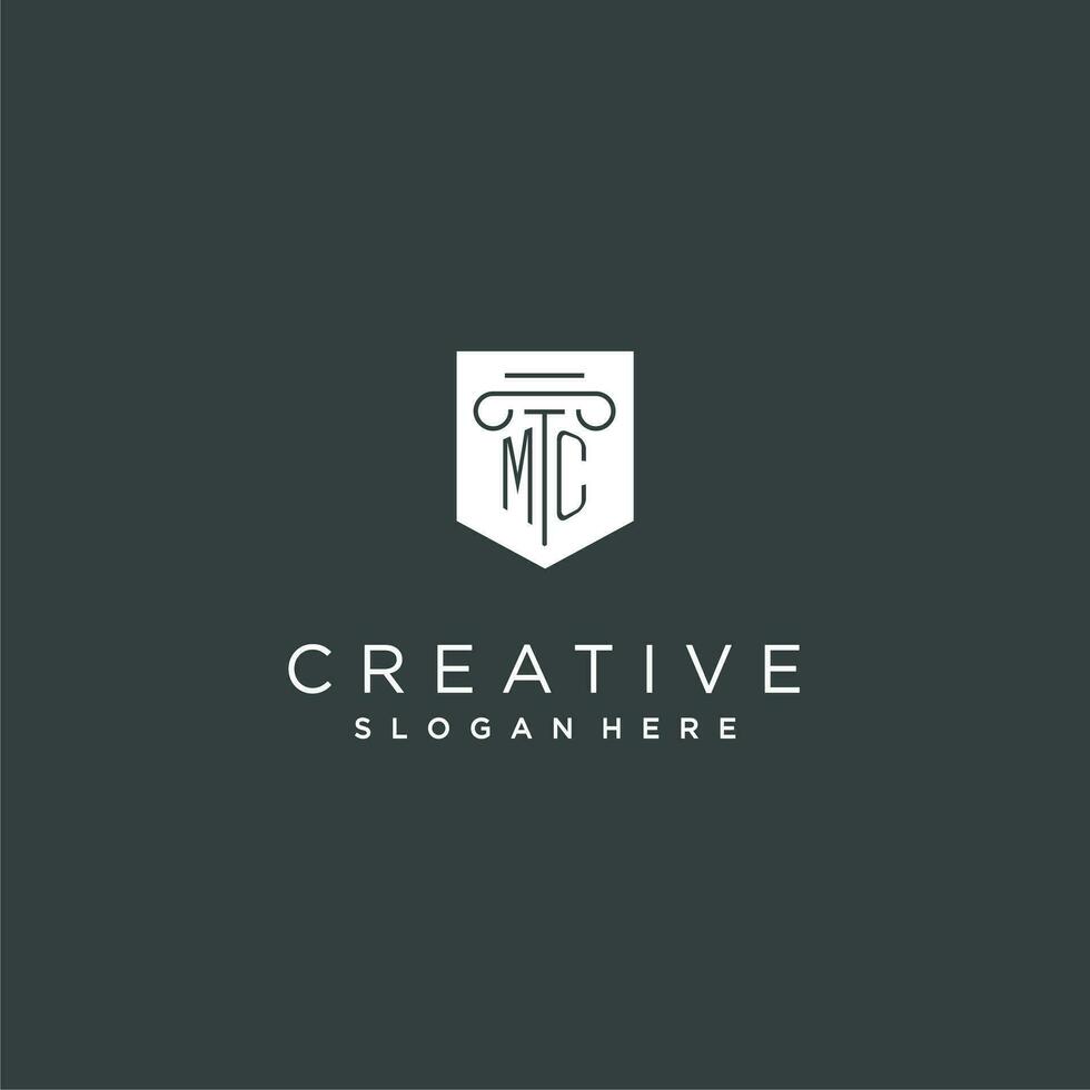 mc monogram met pijler en schild logo ontwerp, luxe en elegant logo voor wettelijk firma vector