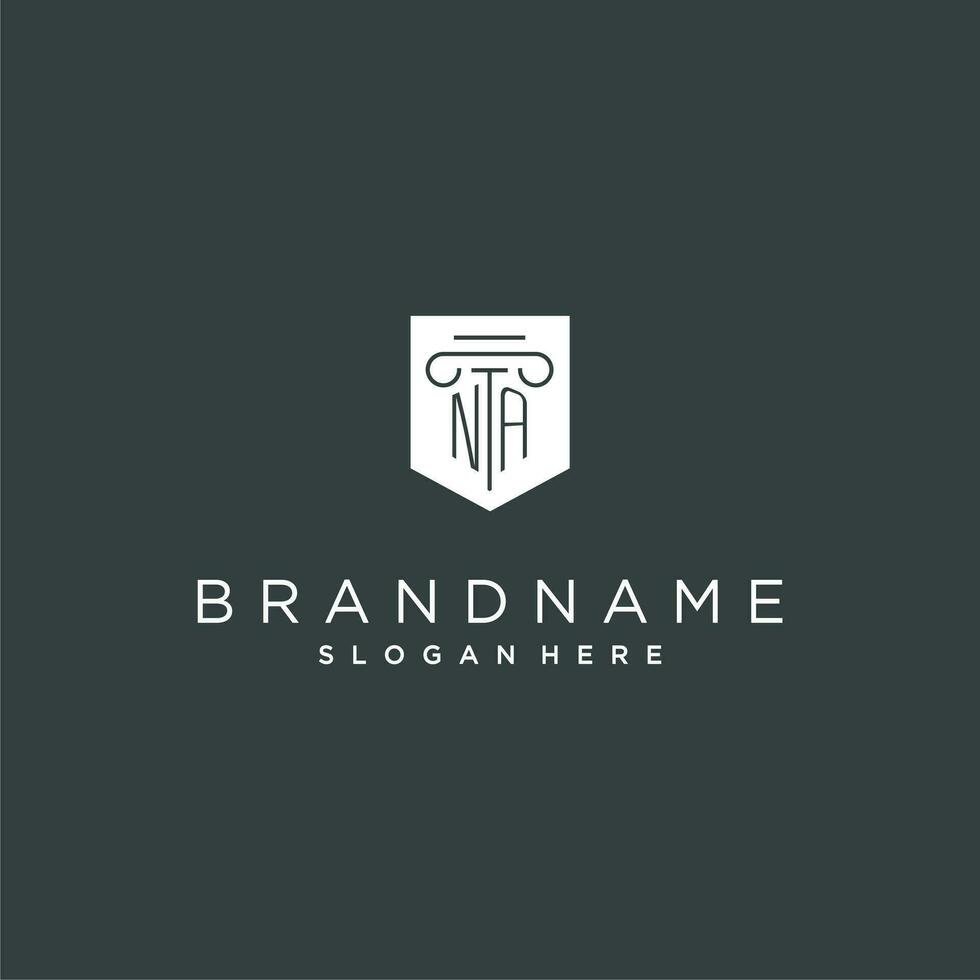 na monogram met pijler en schild logo ontwerp, luxe en elegant logo voor wettelijk firma vector