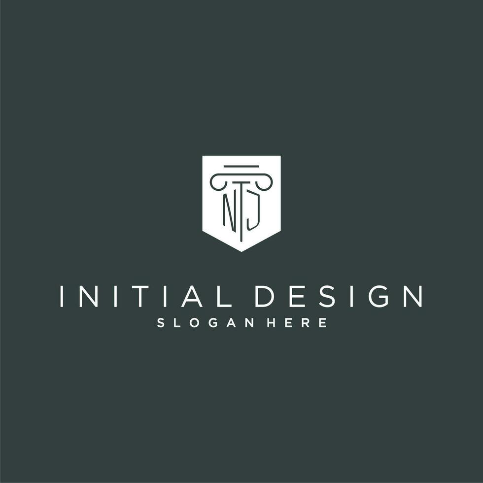 nj monogram met pijler en schild logo ontwerp, luxe en elegant logo voor wettelijk firma vector