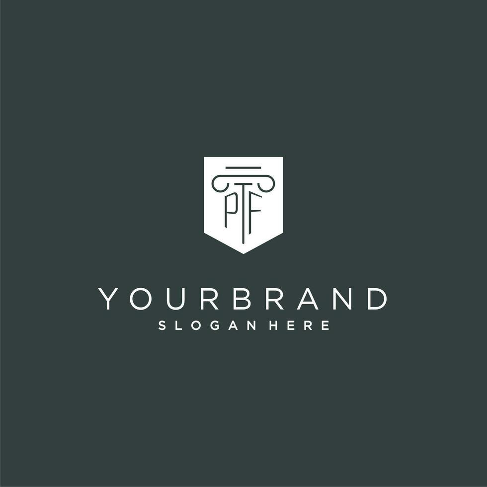 pf monogram met pijler en schild logo ontwerp, luxe en elegant logo voor wettelijk firma vector