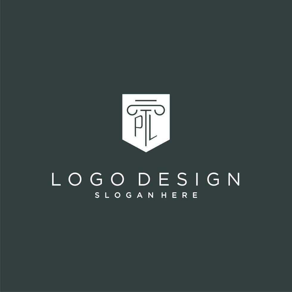 pl monogram met pijler en schild logo ontwerp, luxe en elegant logo voor wettelijk firma vector