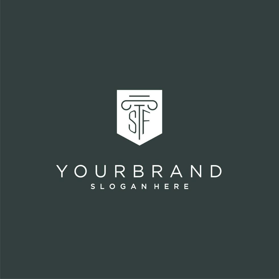 sf monogram met pijler en schild logo ontwerp, luxe en elegant logo voor wettelijk firma vector