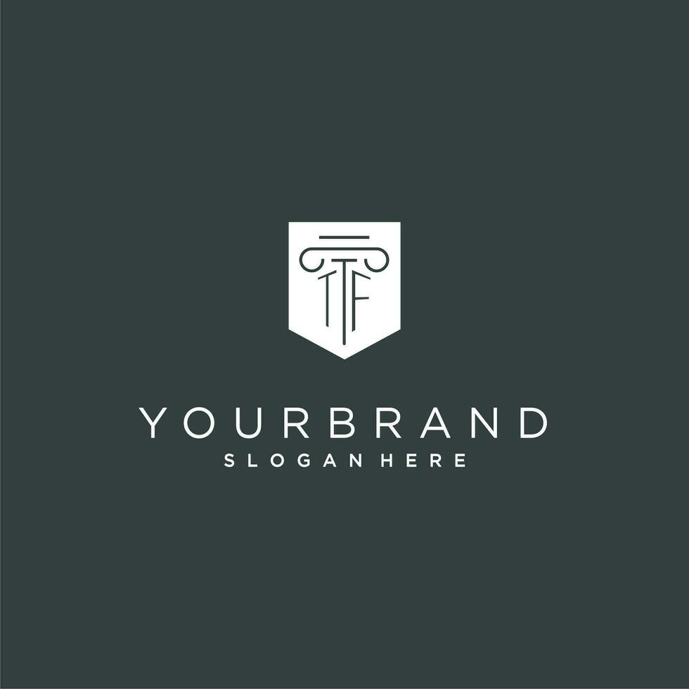 tf monogram met pijler en schild logo ontwerp, luxe en elegant logo voor wettelijk firma vector