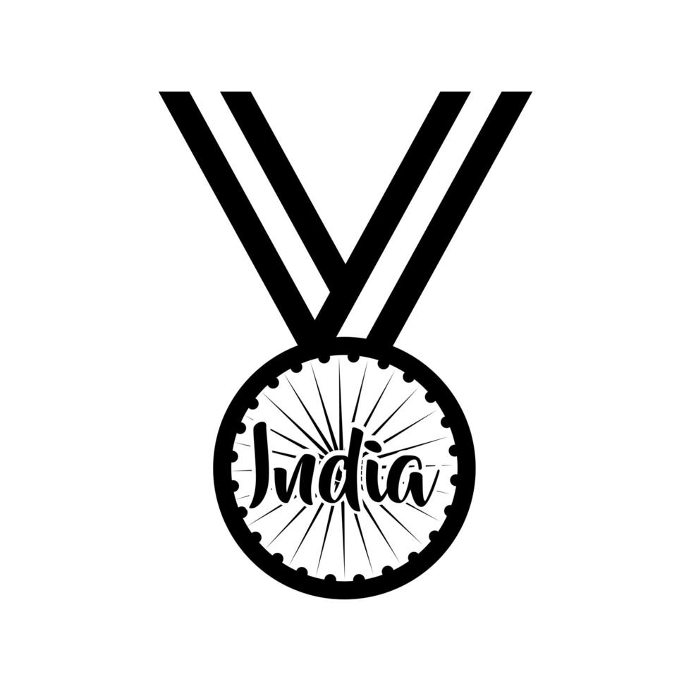 india onafhankelijkheidsdag viering met ashoka chakra medaille silhouet stijl vector