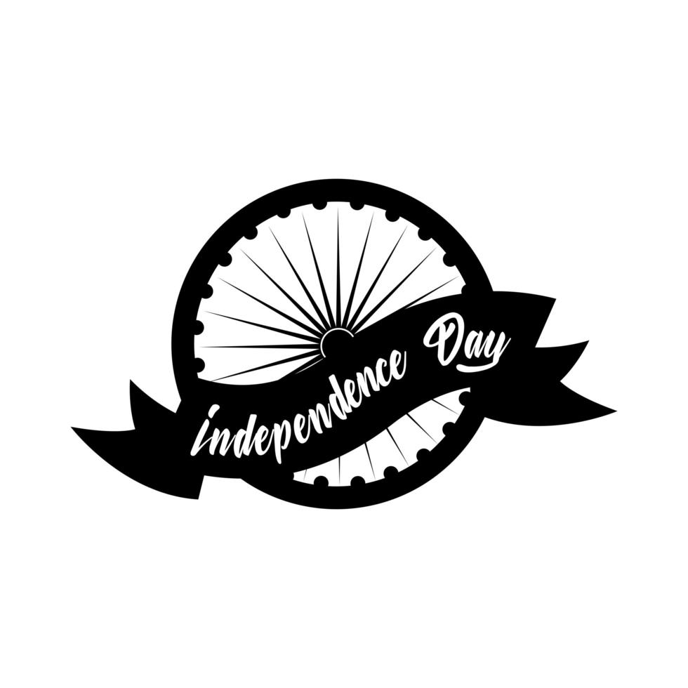 india onafhankelijkheidsdag viering met ashoka chakra met lint silhouet stijl vector