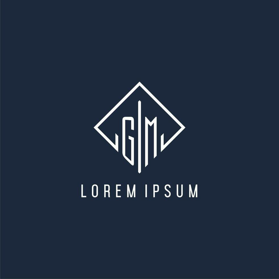 gm eerste logo met luxe rechthoek stijl ontwerp vector
