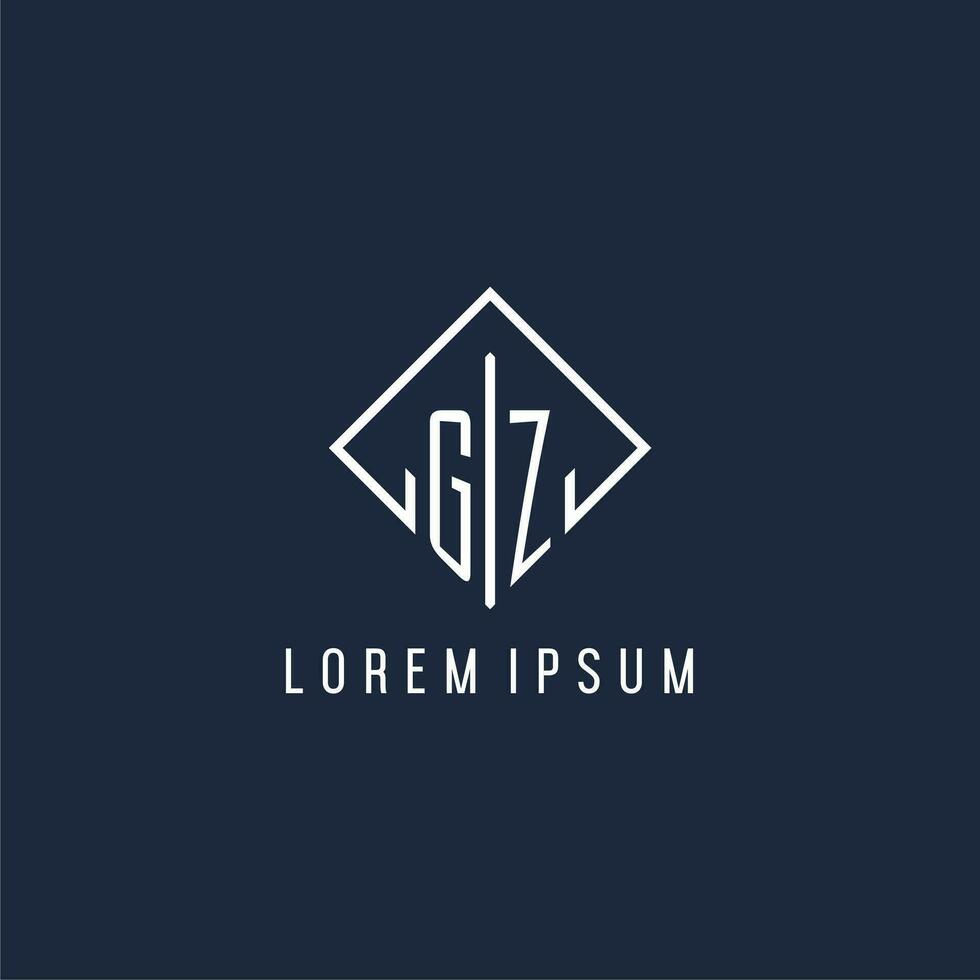 gz eerste logo met luxe rechthoek stijl ontwerp vector