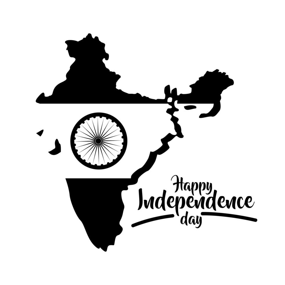 india onafhankelijkheidsdag viering met kaart silhouet stijl vector
