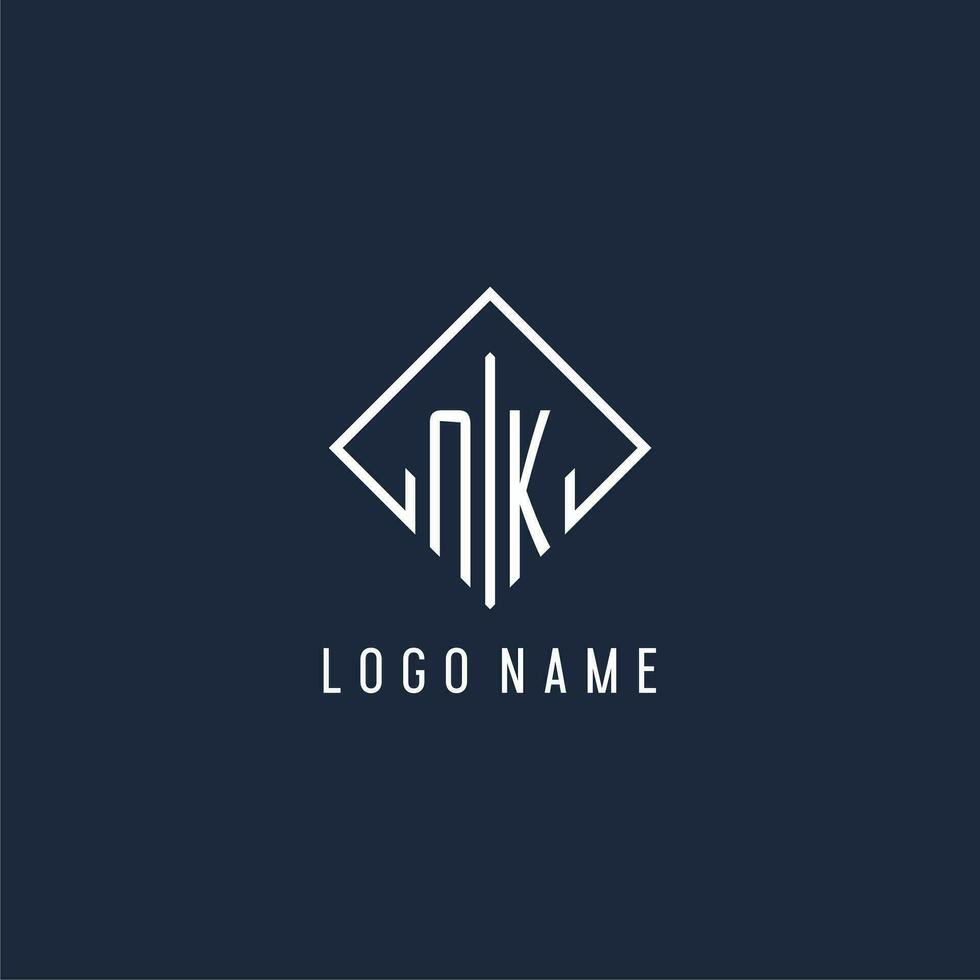 nk eerste logo met luxe rechthoek stijl ontwerp vector