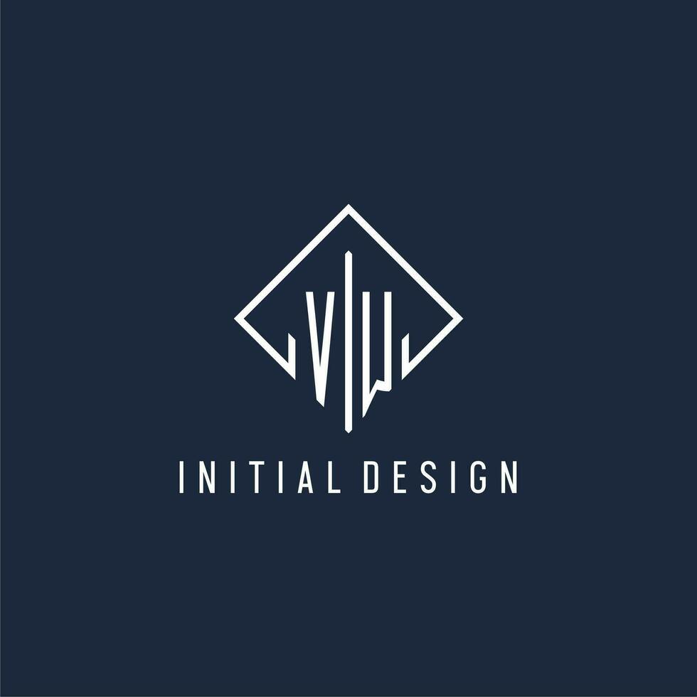 vw eerste logo met luxe rechthoek stijl ontwerp vector