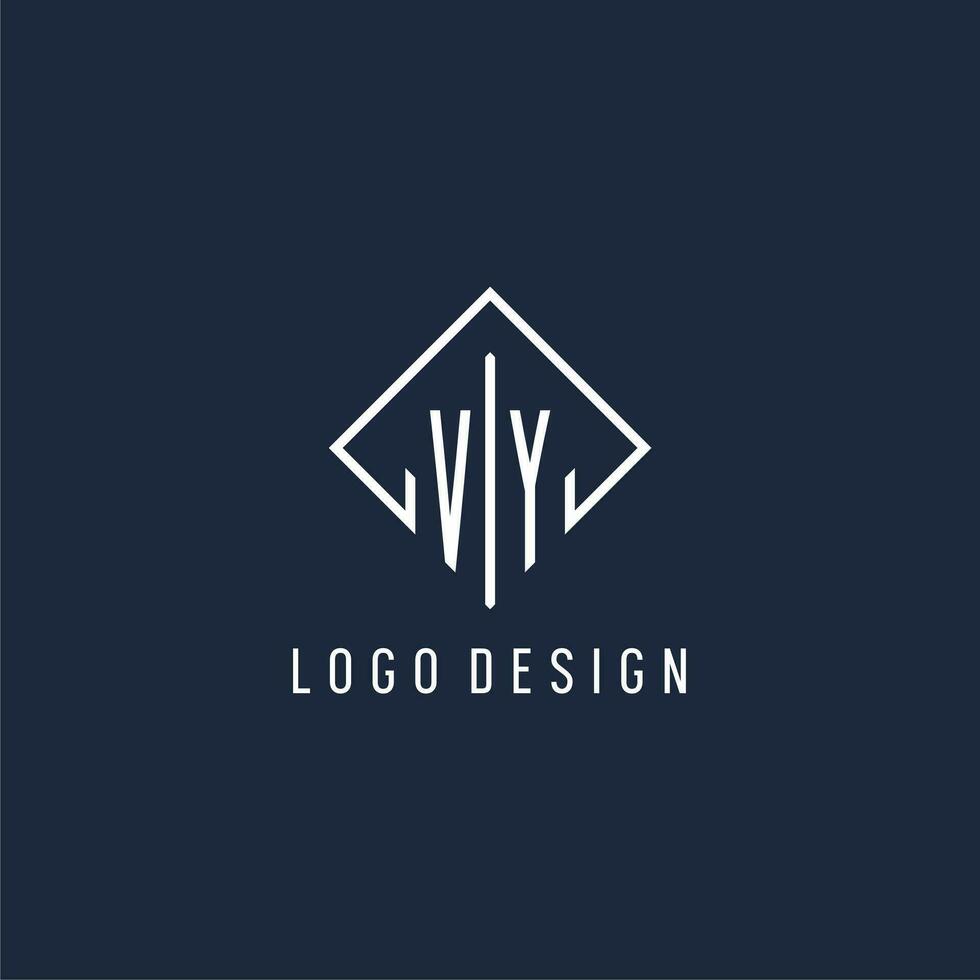 vy eerste logo met luxe rechthoek stijl ontwerp vector