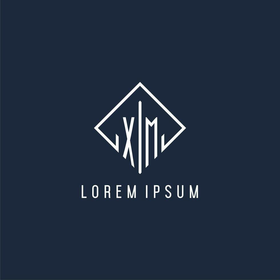 xm eerste logo met luxe rechthoek stijl ontwerp vector