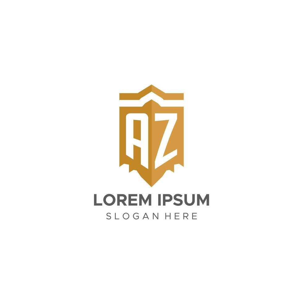 monogram az logo met schild meetkundig vorm geven aan, elegant luxe eerste logo ontwerp vector