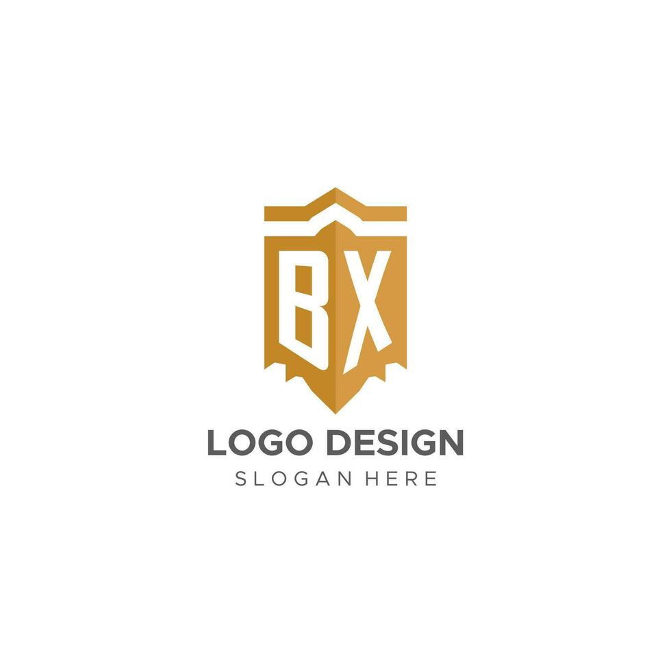 monogram bx logo met schild meetkundig vorm geven aan, elegant luxe eerste logo ontwerp vector