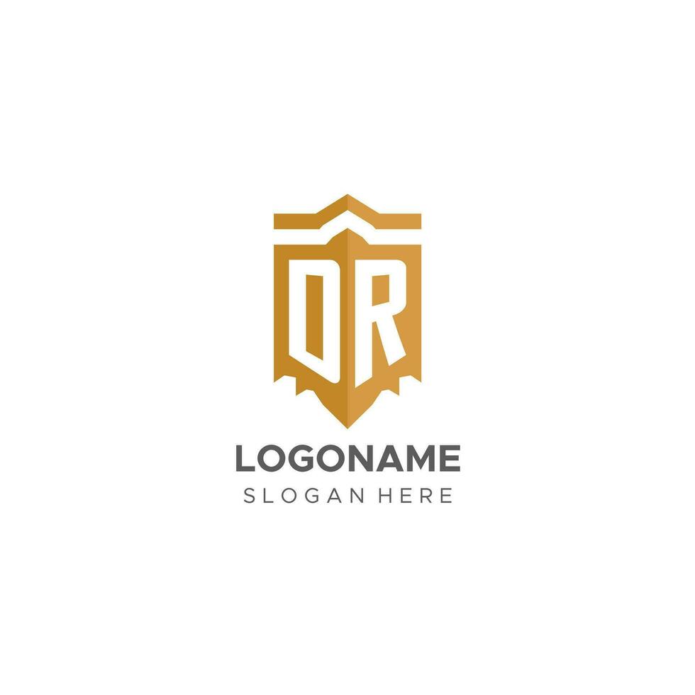 monogram dr logo met schild meetkundig vorm geven aan, elegant luxe eerste logo ontwerp vector