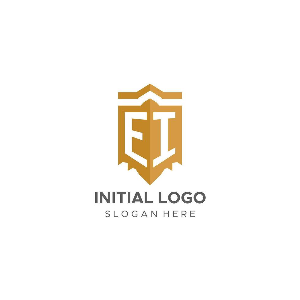 monogram ei logo met schild meetkundig vorm geven aan, elegant luxe eerste logo ontwerp vector