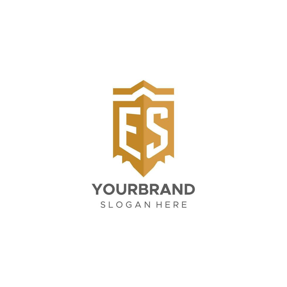 monogram es logo met schild meetkundig vorm geven aan, elegant luxe eerste logo ontwerp vector
