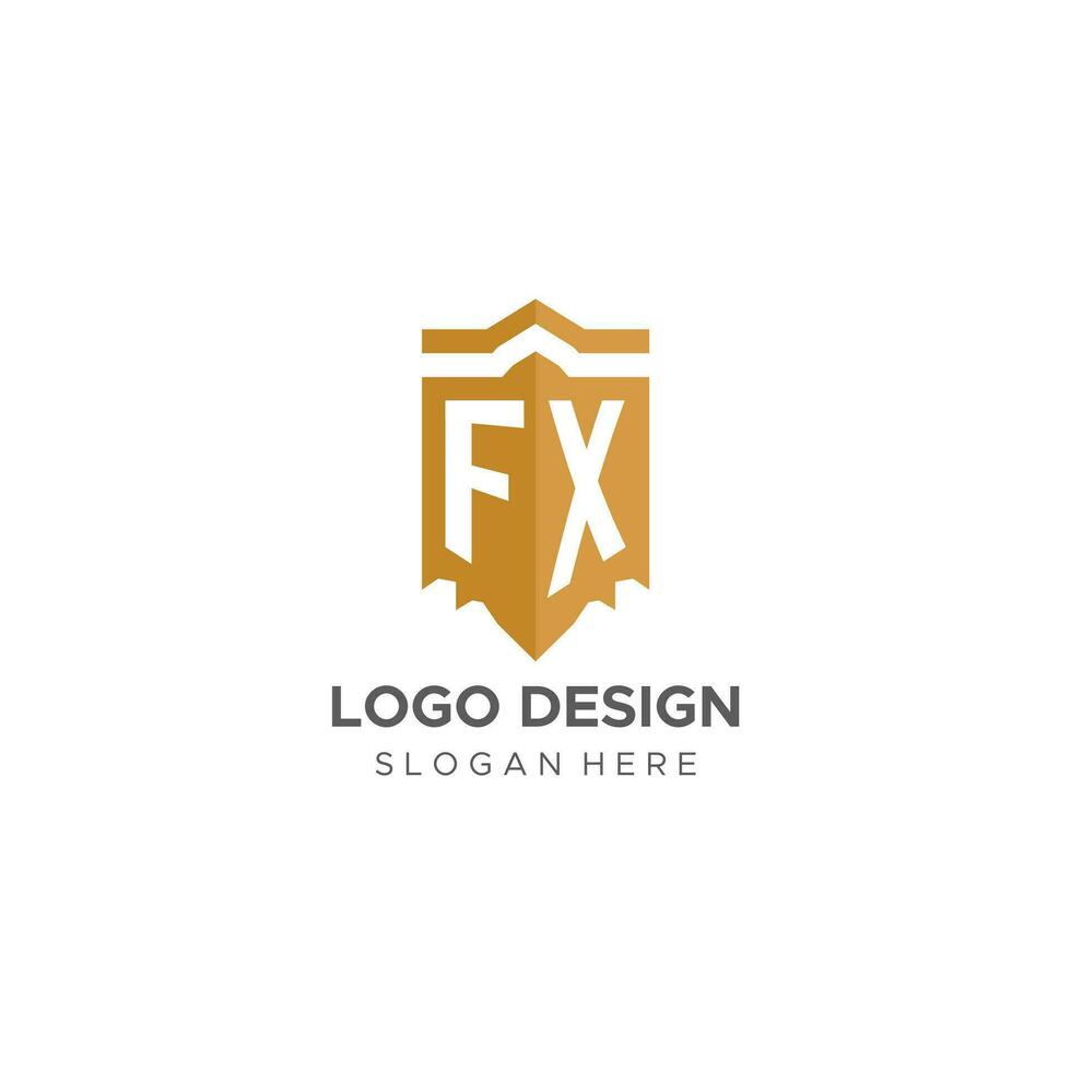 monogram fx logo met schild meetkundig vorm geven aan, elegant luxe eerste logo ontwerp vector