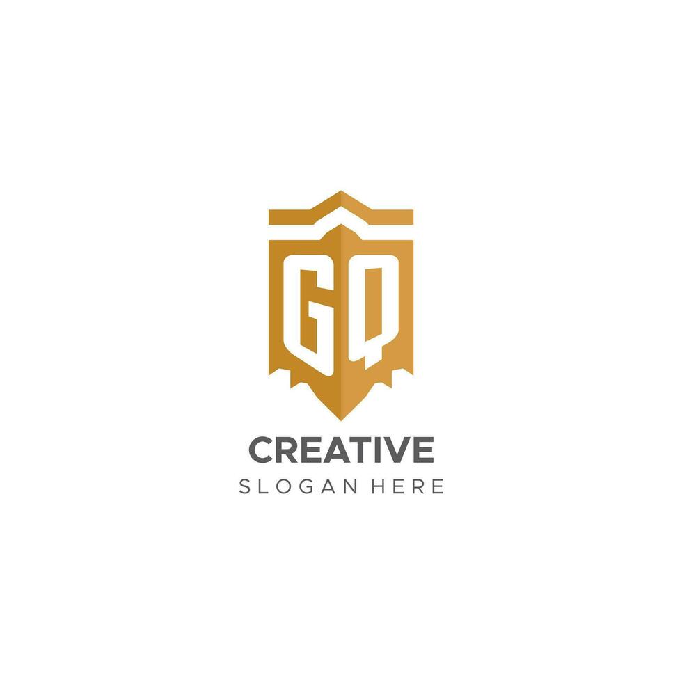 monogram gq logo met schild meetkundig vorm geven aan, elegant luxe eerste logo ontwerp vector