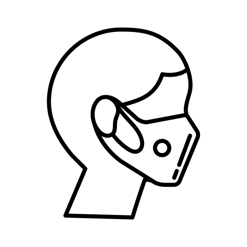 profiel man wearign medisch masker ademhaling accessoire lijn stijlicoon vector