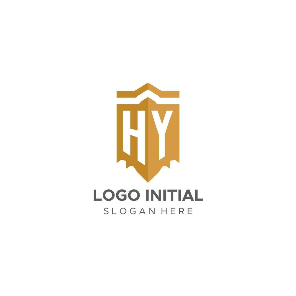 monogram hoi logo met schild meetkundig vorm geven aan, elegant luxe eerste logo ontwerp vector