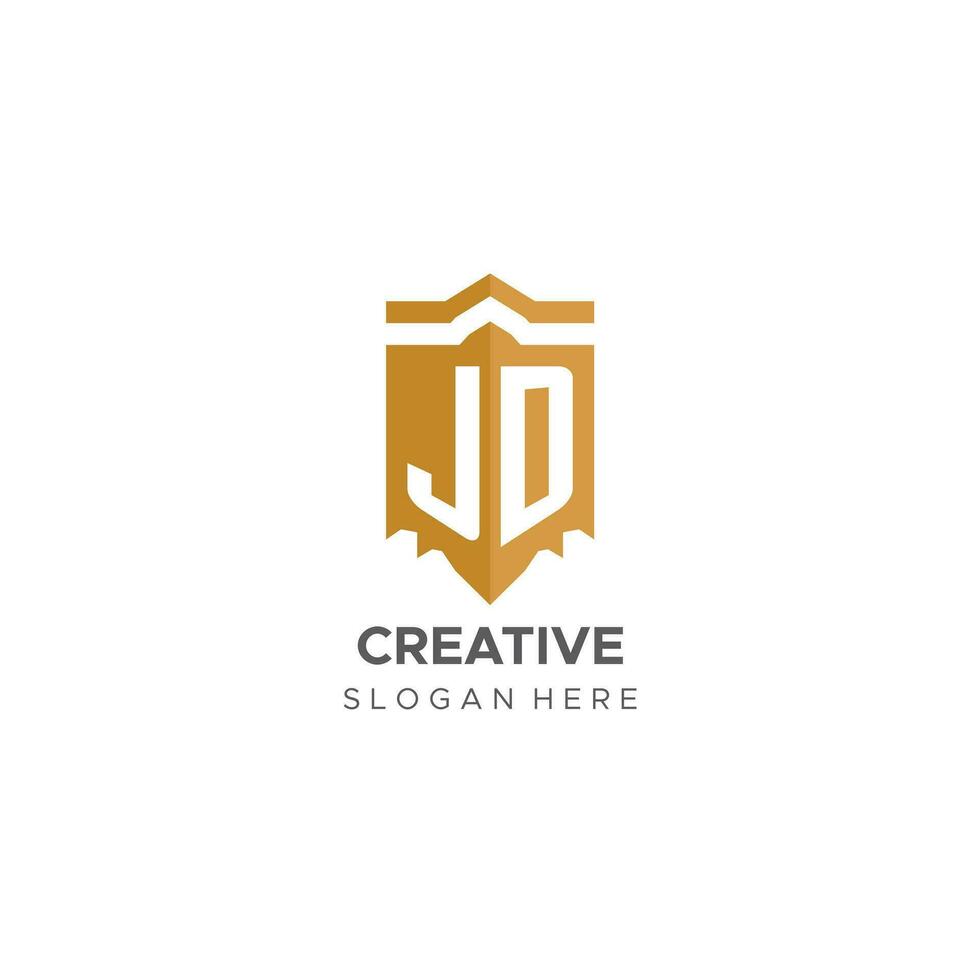 monogram jd logo met schild meetkundig vorm geven aan, elegant luxe eerste logo ontwerp vector