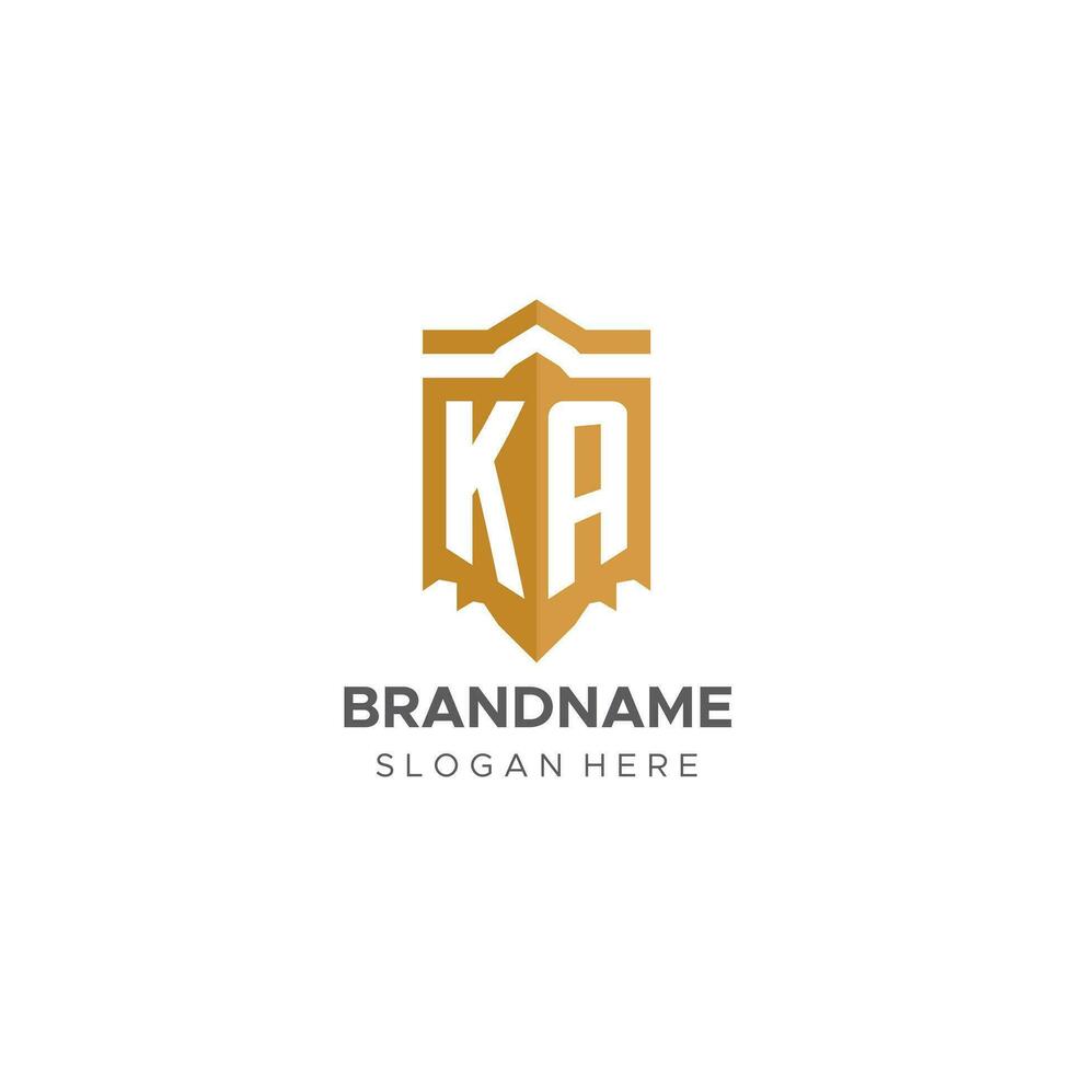 monogram ka logo met schild meetkundig vorm geven aan, elegant luxe eerste logo ontwerp vector