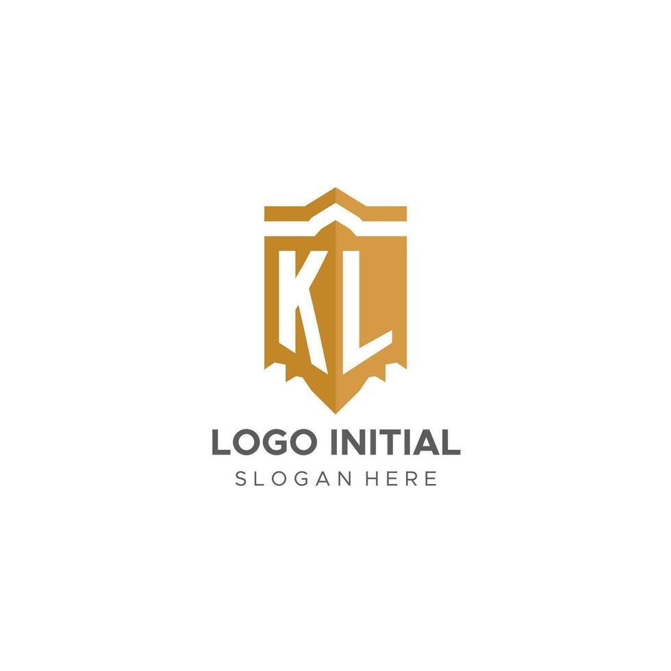 monogram kl logo met schild meetkundig vorm geven aan, elegant luxe eerste logo ontwerp vector