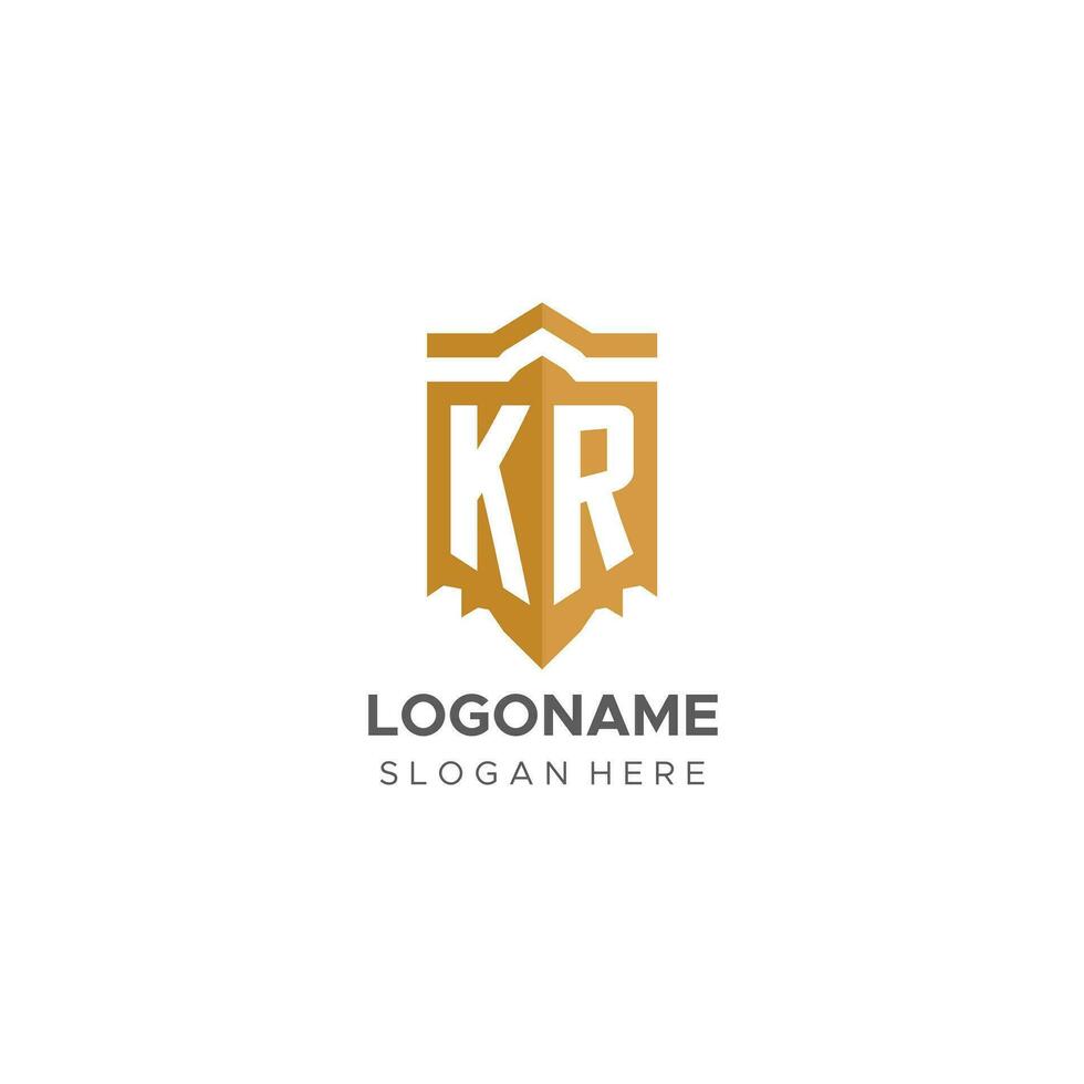 monogram kr logo met schild meetkundig vorm geven aan, elegant luxe eerste logo ontwerp vector