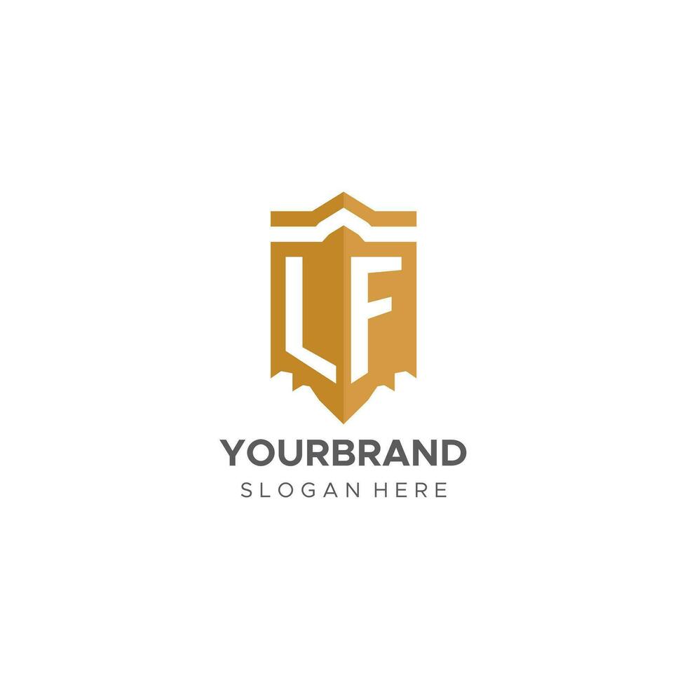 monogram lf logo met schild meetkundig vorm geven aan, elegant luxe eerste logo ontwerp vector