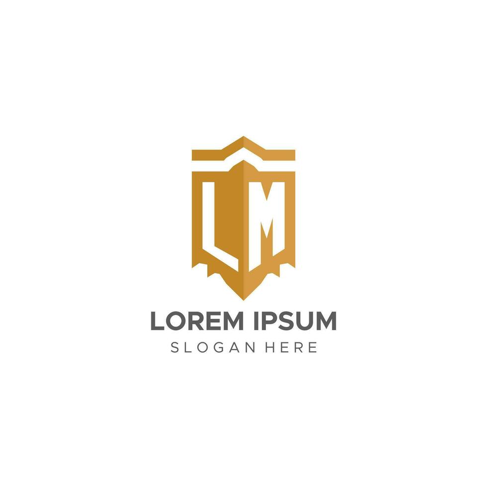monogram lm logo met schild meetkundig vorm geven aan, elegant luxe eerste logo ontwerp vector