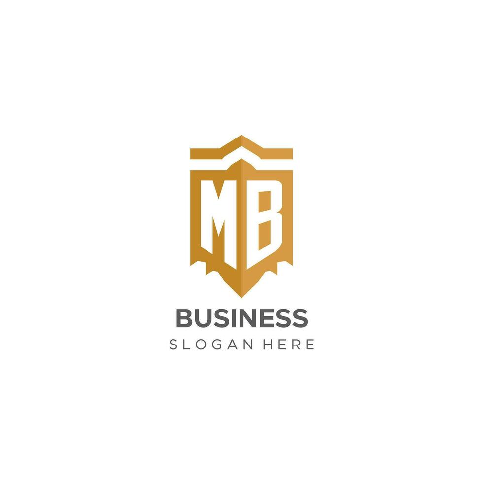 monogram mb logo met schild meetkundig vorm geven aan, elegant luxe eerste logo ontwerp vector