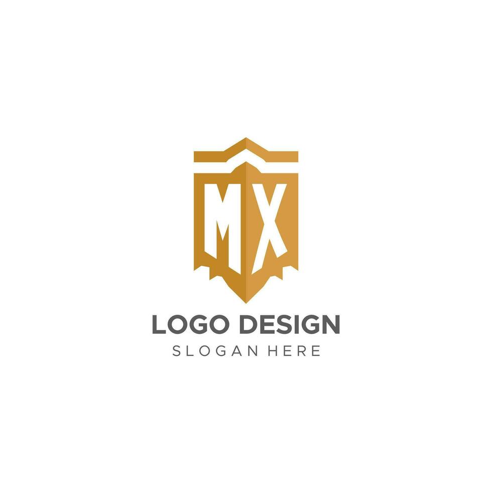 monogram mx logo met schild meetkundig vorm geven aan, elegant luxe eerste logo ontwerp vector
