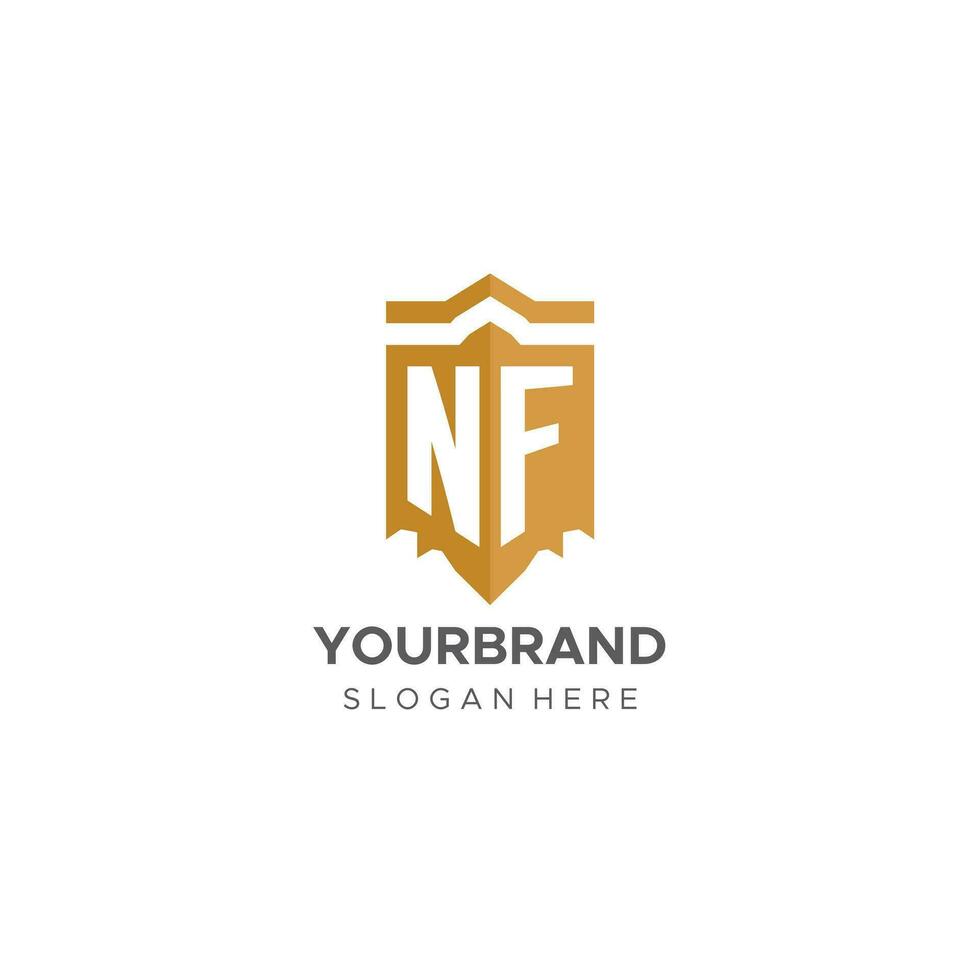 monogram nf logo met schild meetkundig vorm geven aan, elegant luxe eerste logo ontwerp vector