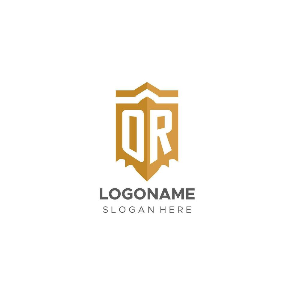 monogram of logo met schild meetkundig vorm geven aan, elegant luxe eerste logo ontwerp vector