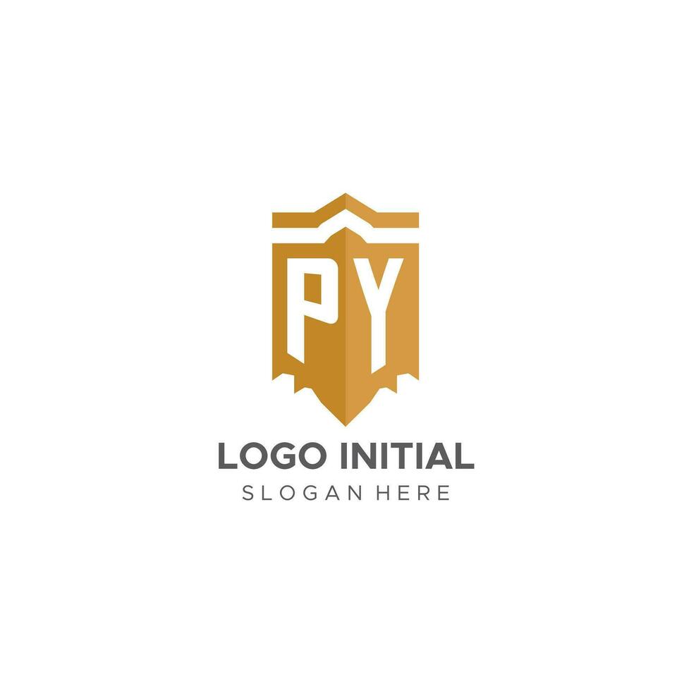 monogram py logo met schild meetkundig vorm geven aan, elegant luxe eerste logo ontwerp vector