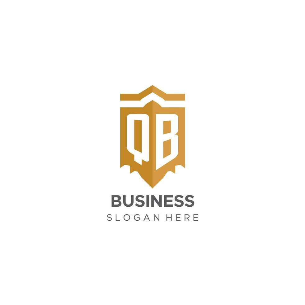 monogram qb logo met schild meetkundig vorm geven aan, elegant luxe eerste logo ontwerp vector