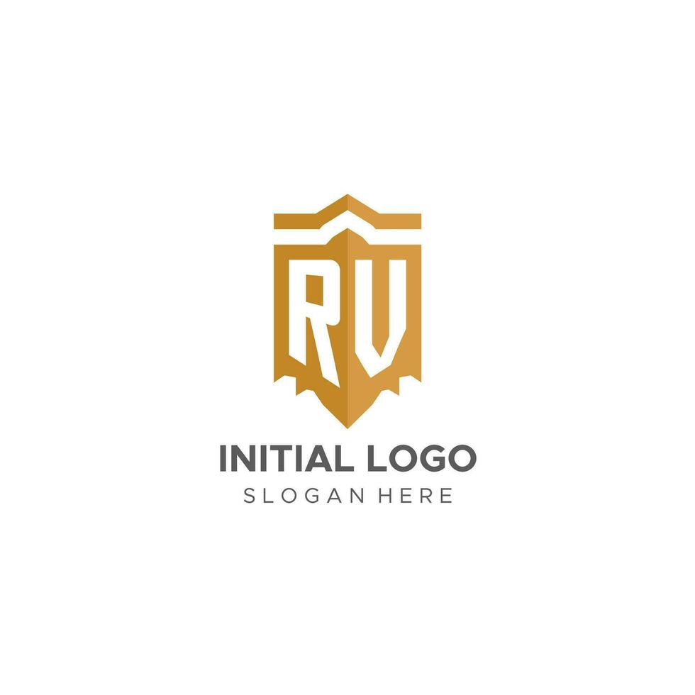 monogram rv logo met schild meetkundig vorm geven aan, elegant luxe eerste logo ontwerp vector