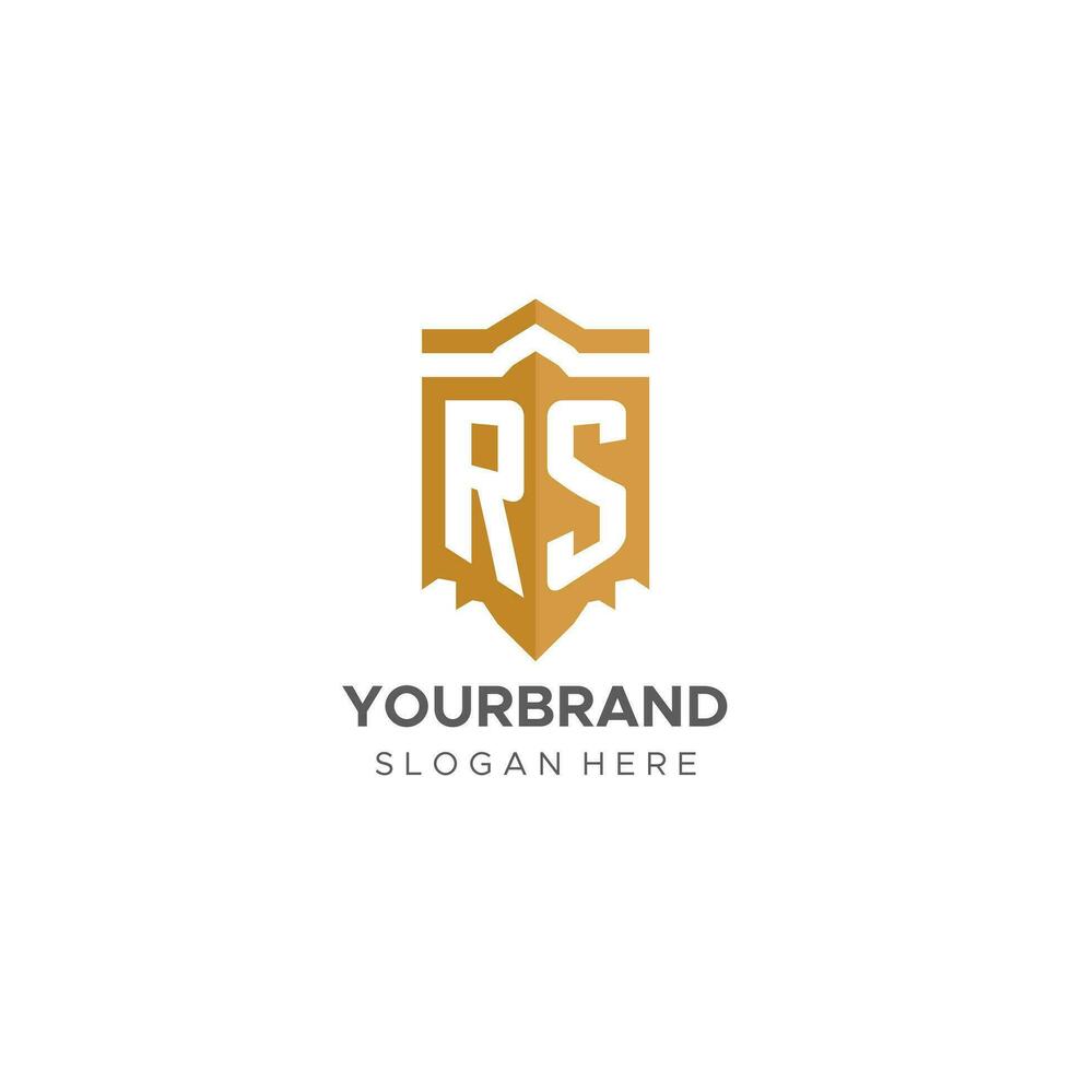 monogram rs logo met schild meetkundig vorm geven aan, elegant luxe eerste logo ontwerp vector