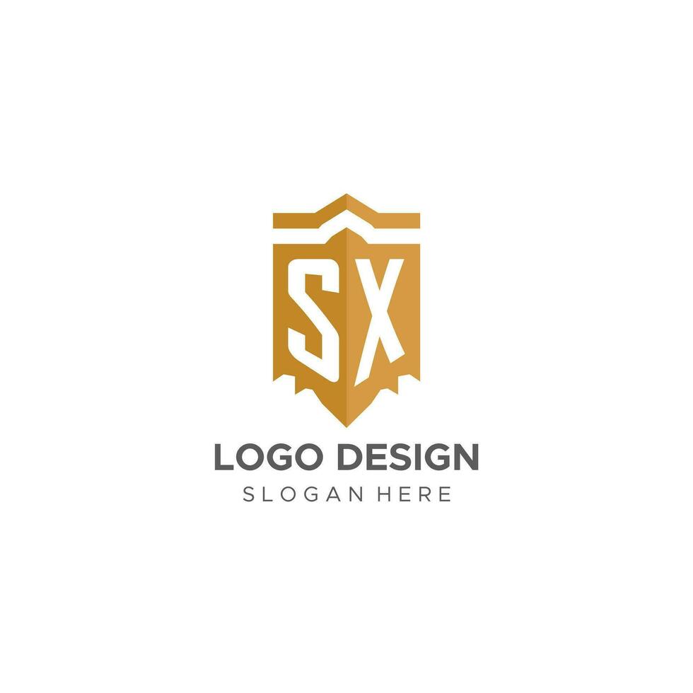 monogram sx logo met schild meetkundig vorm geven aan, elegant luxe eerste logo ontwerp vector
