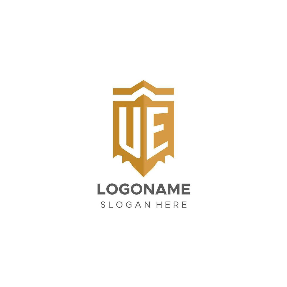 monogram ue logo met schild meetkundig vorm geven aan, elegant luxe eerste logo ontwerp vector