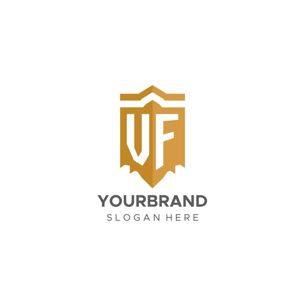 monogram vf logo met schild meetkundig vorm geven aan, elegant luxe eerste logo ontwerp vector