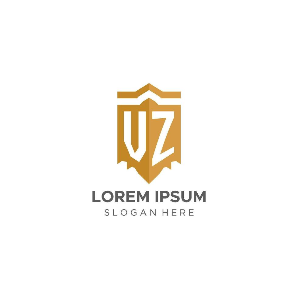 monogram vz logo met schild meetkundig vorm geven aan, elegant luxe eerste logo ontwerp vector