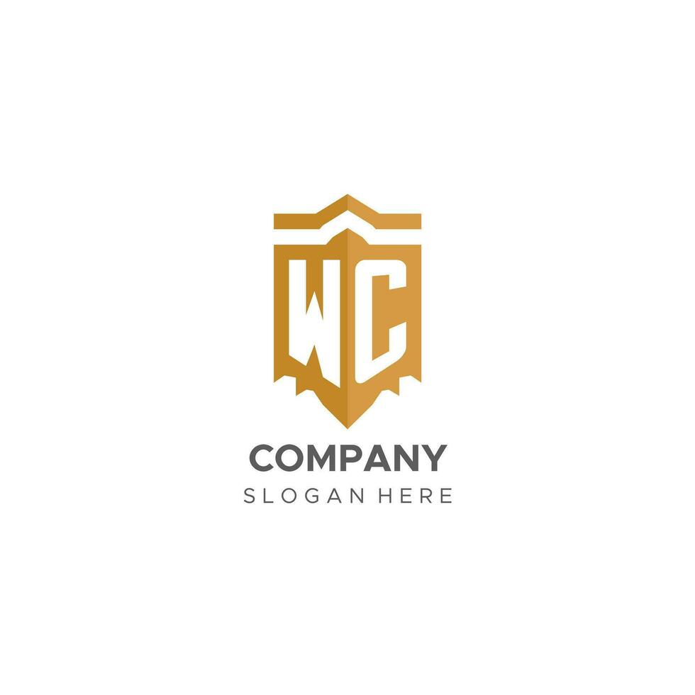 monogram wc logo met schild meetkundig vorm geven aan, elegant luxe eerste logo ontwerp vector