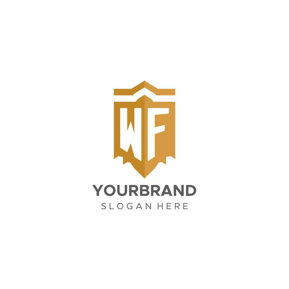 monogram wf logo met schild meetkundig vorm geven aan, elegant luxe eerste logo ontwerp vector