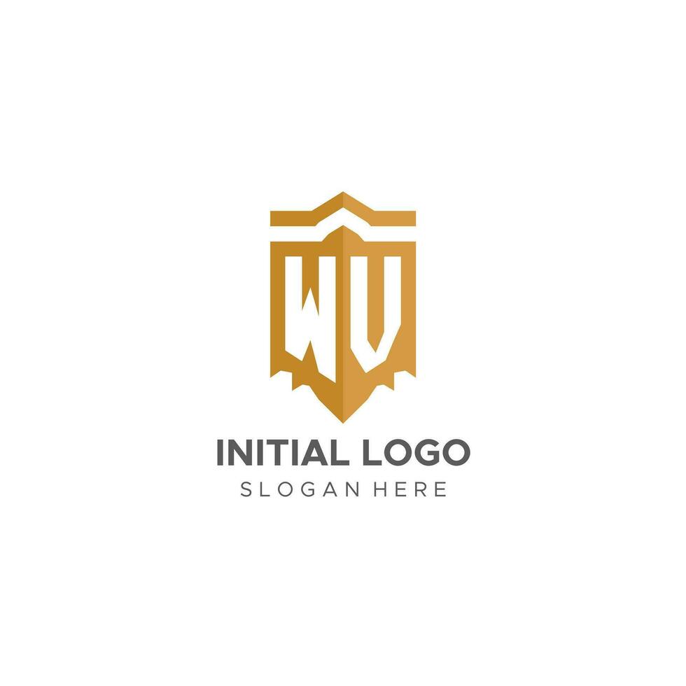 monogram wv logo met schild meetkundig vorm geven aan, elegant luxe eerste logo ontwerp vector