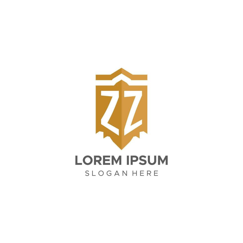 monogram zz logo met schild meetkundig vorm geven aan, elegant luxe eerste logo ontwerp vector